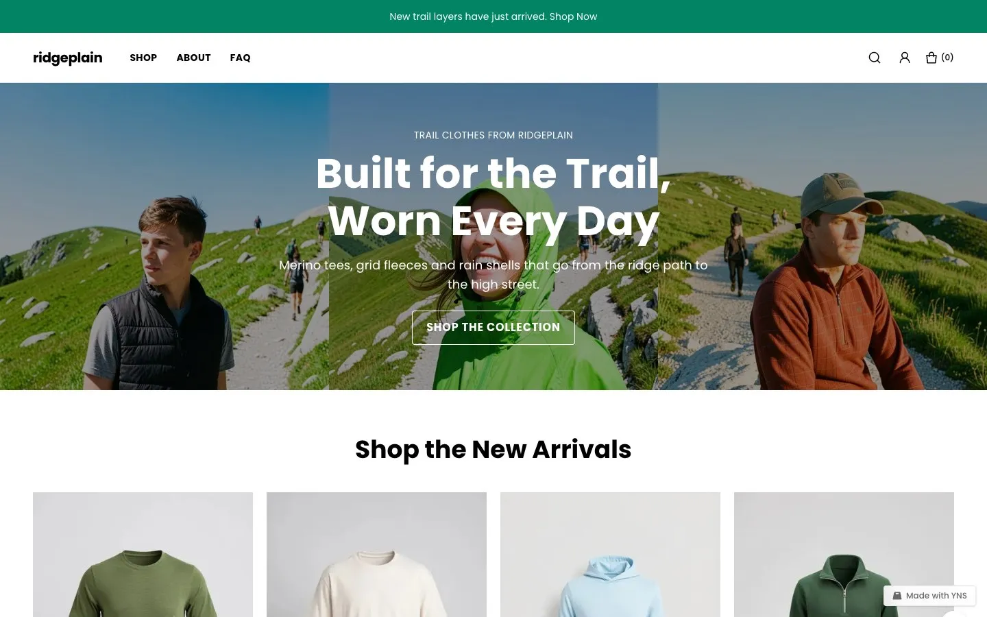 Ridgeplain store template, home page