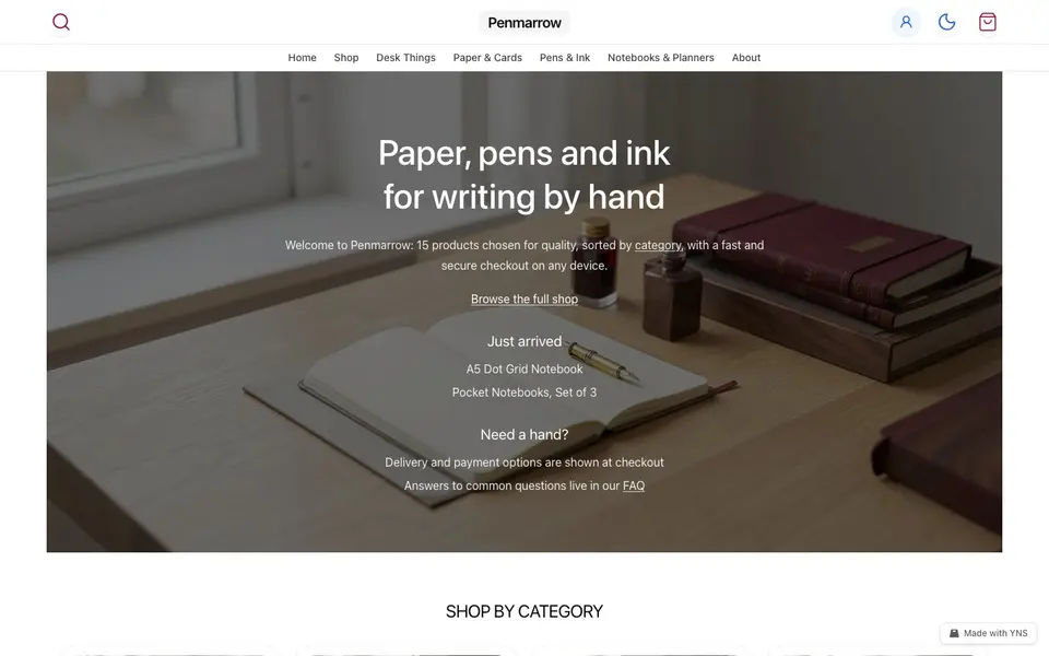 Penmarrow store template, home page