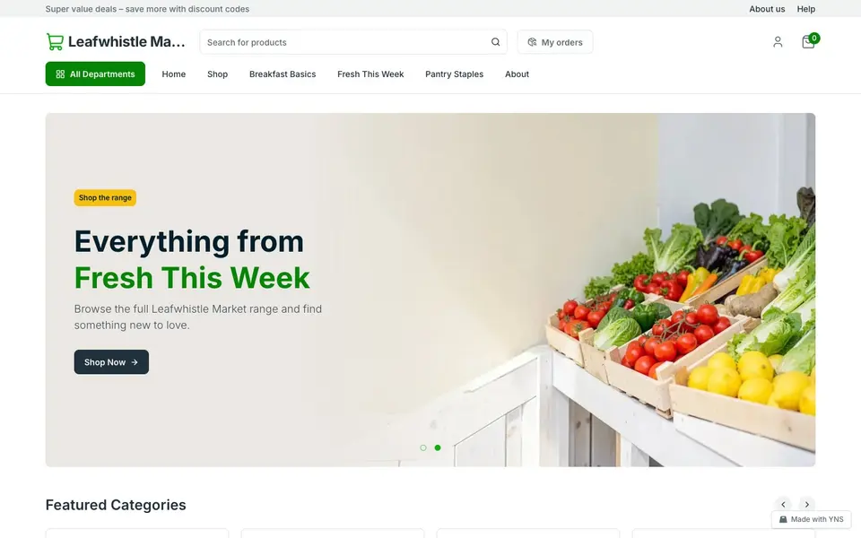 Freshcart store template, home page