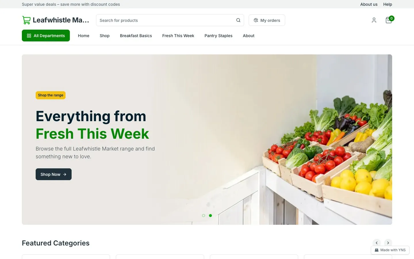 Freshcart store template, home page