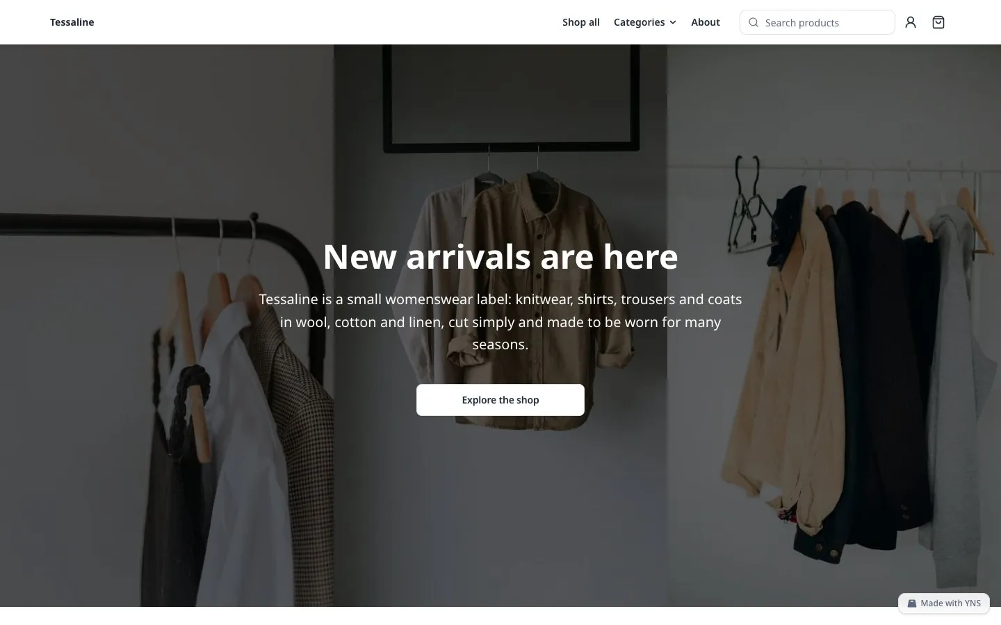 Tessaline store template, home page