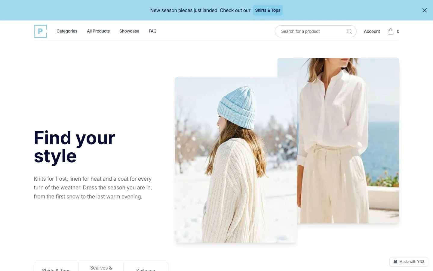 Skyline store template, home page