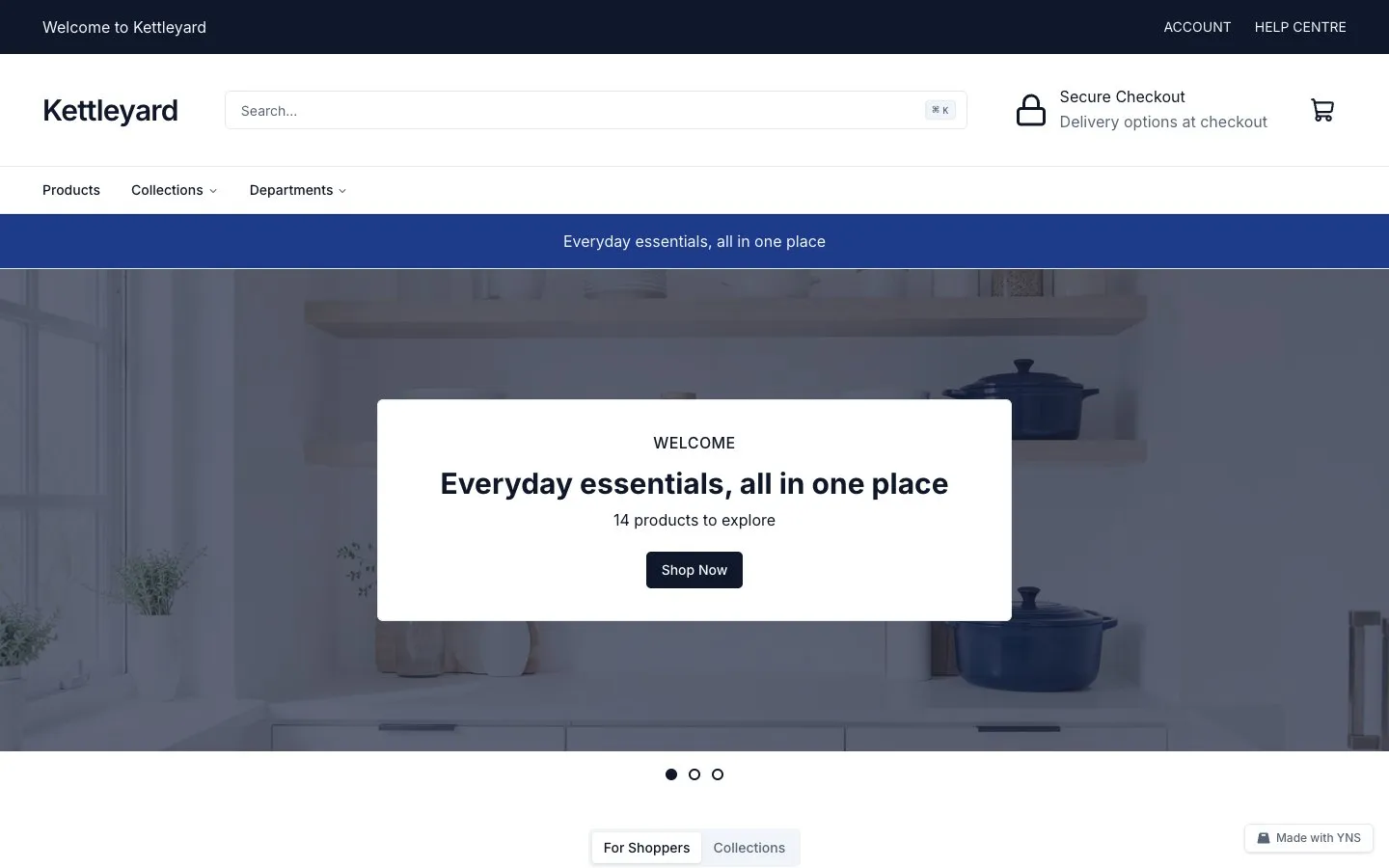 Kettleyard store template, home page