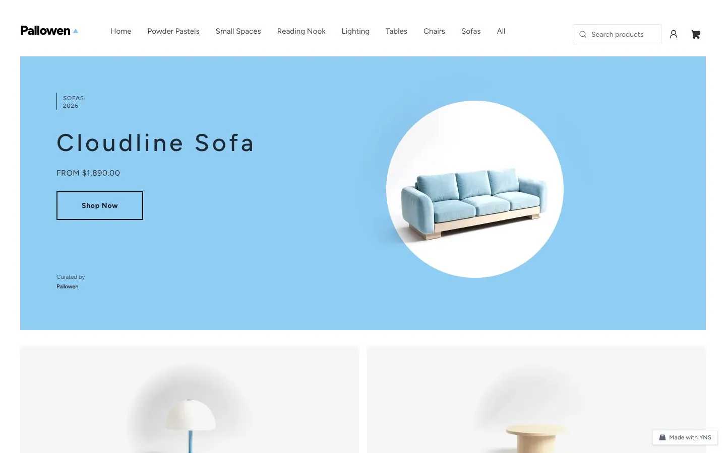 Pallowen store template, home page