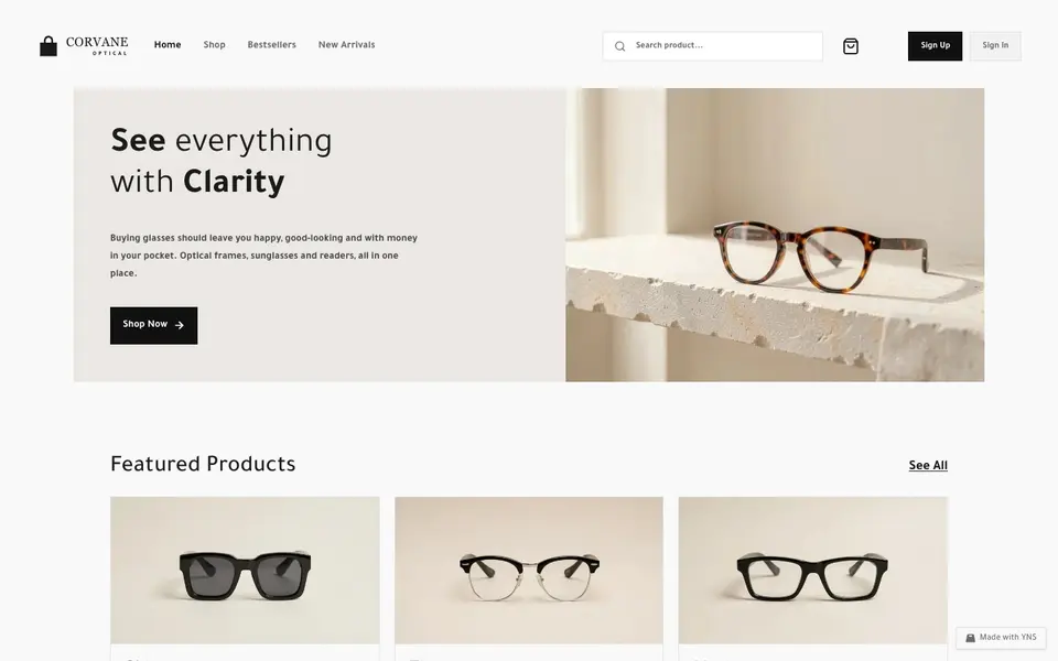 Corvane store template, home page