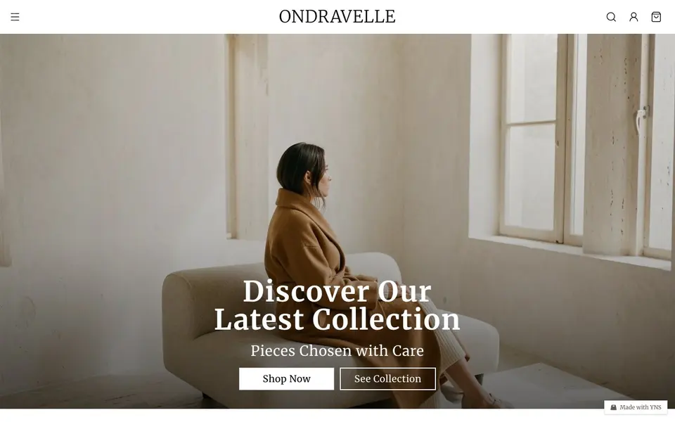 Ondravelle store template, home page