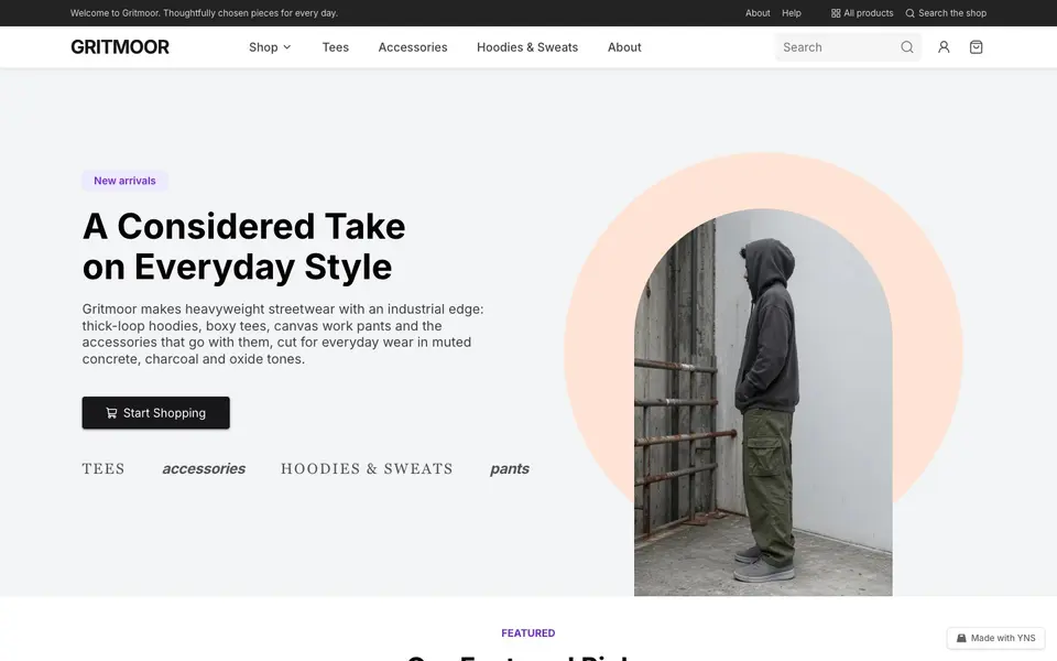 Gritmoor store template, home page