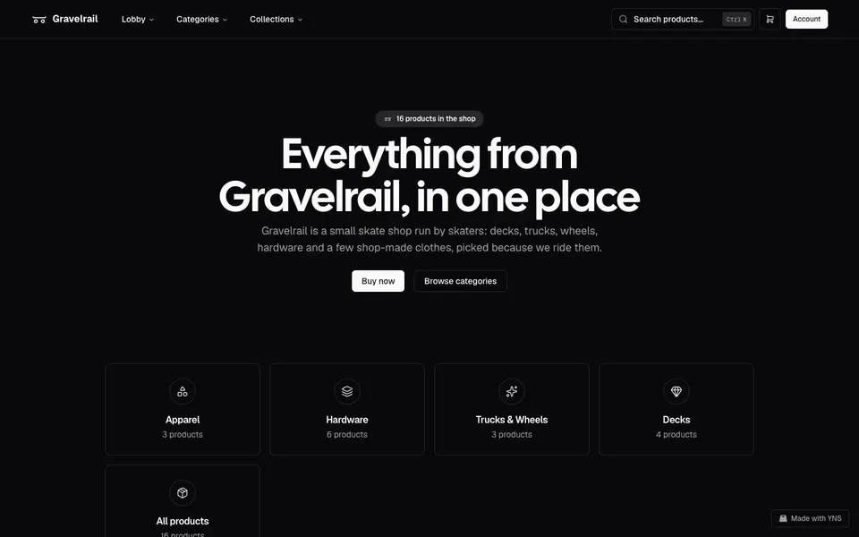 Gravelrail store template, home page