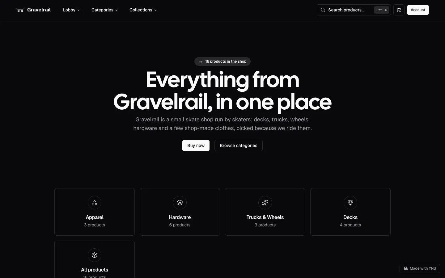 Gravelrail store template, home page