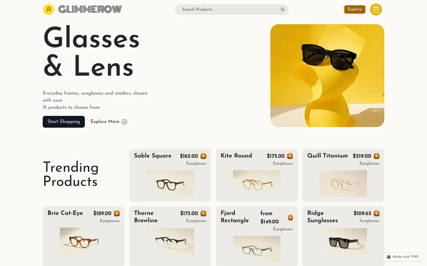Glimmerow store template, home page