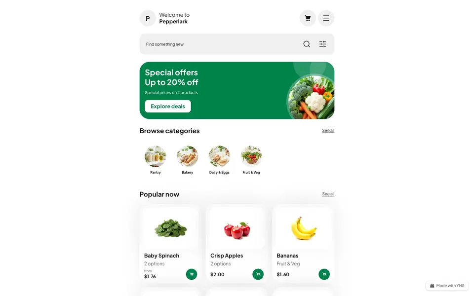 Basket store template, home page