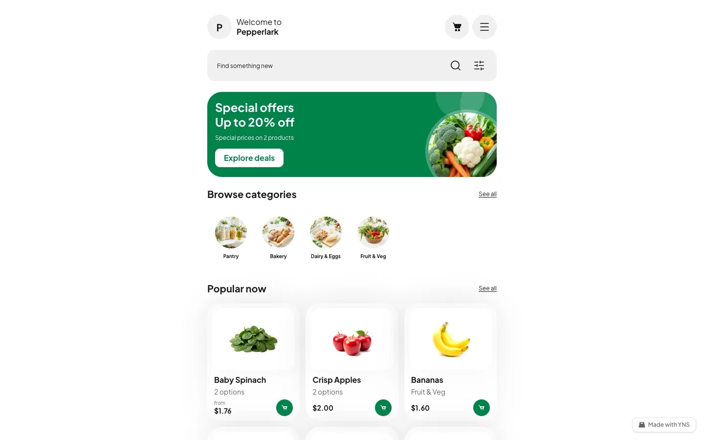 Basket store template, home page