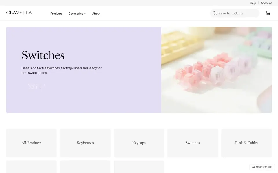 Clavella store template, home page