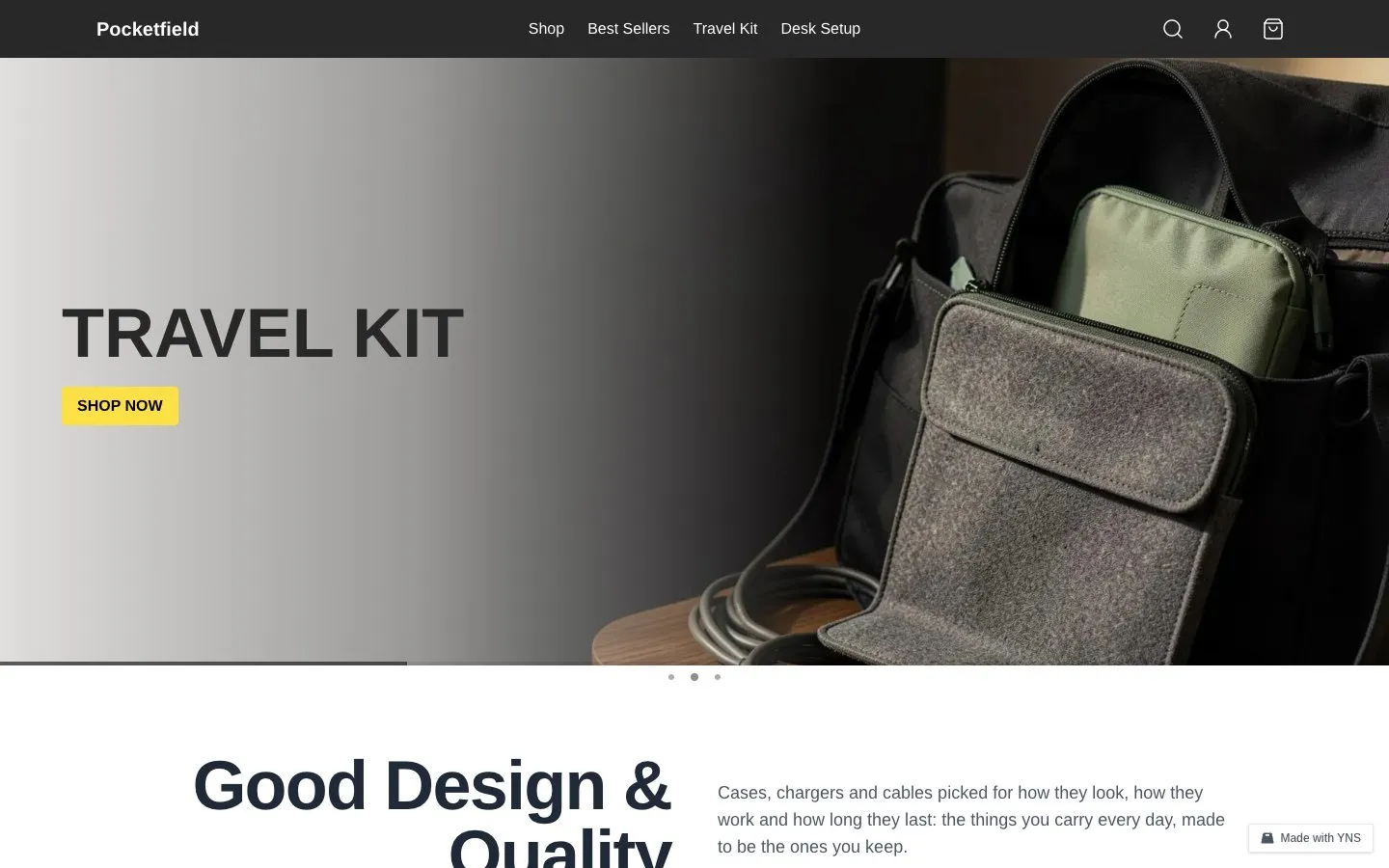 Pocketfield store template, home page