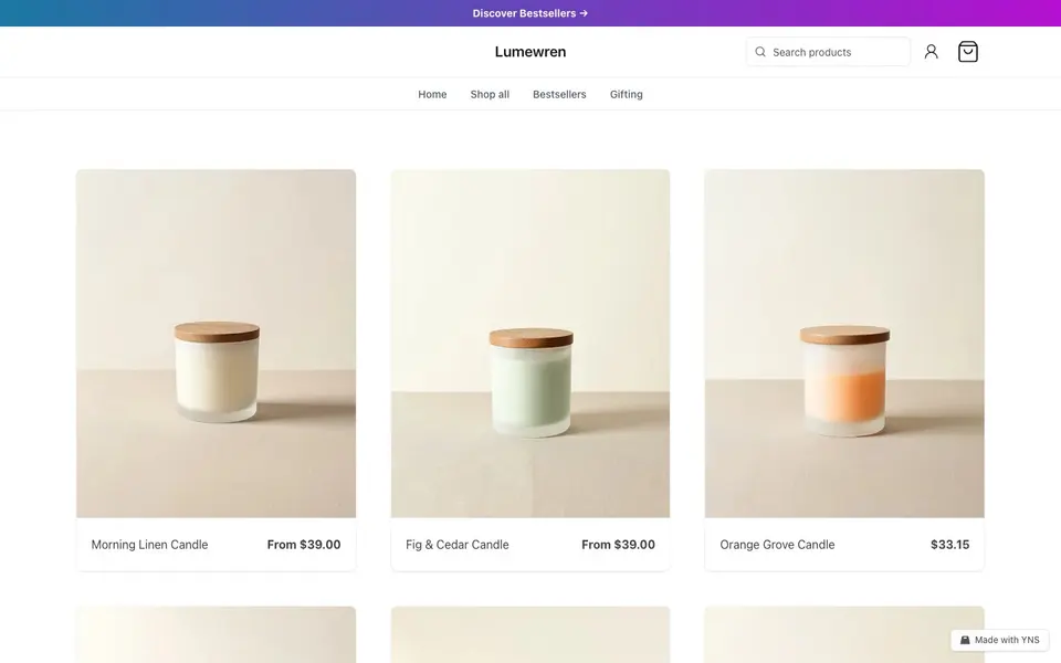Lumewren store template, home page