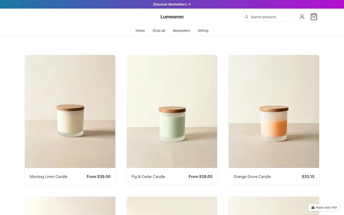 Lumewren store template, home page