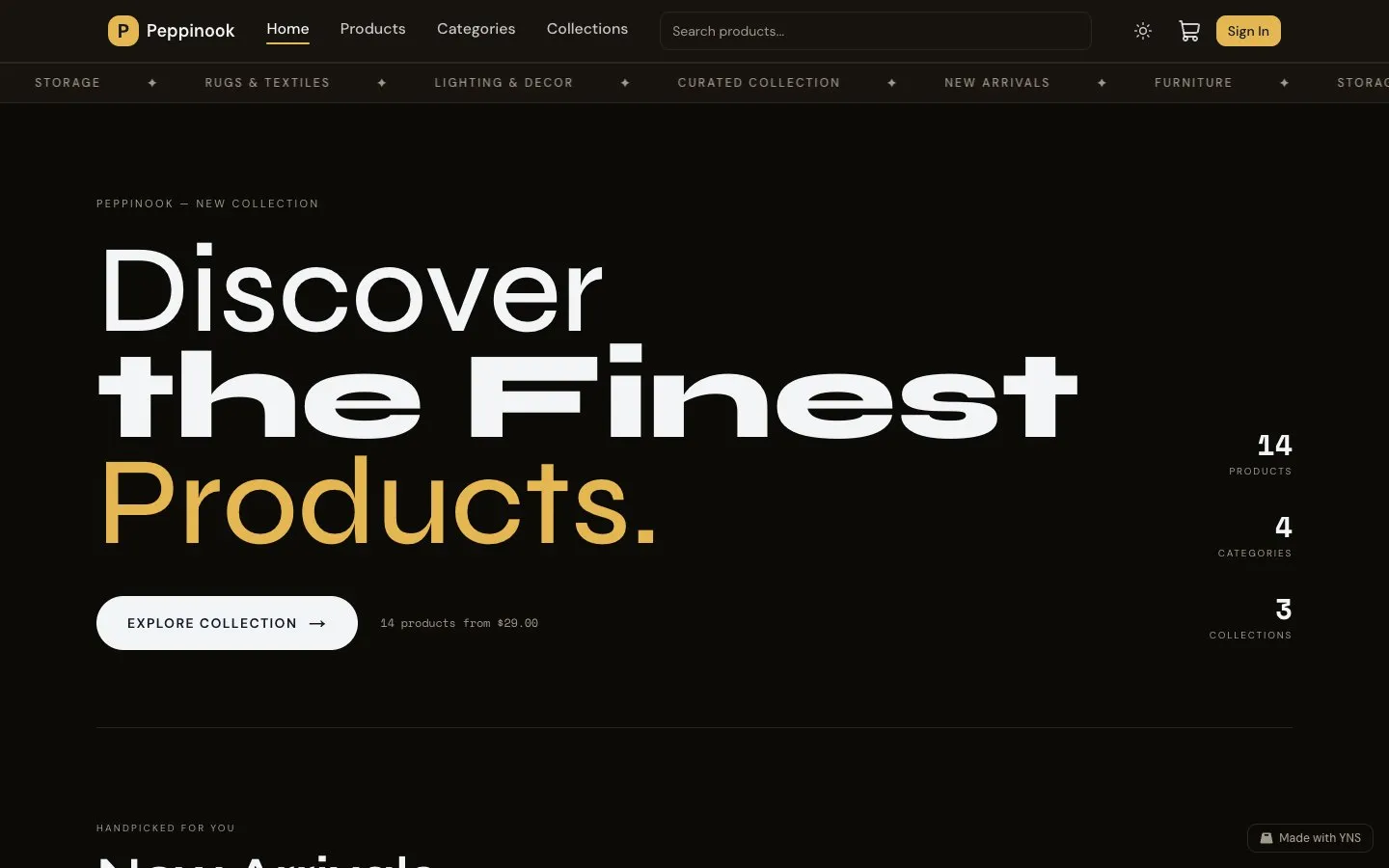 Pepplenook store template, home page