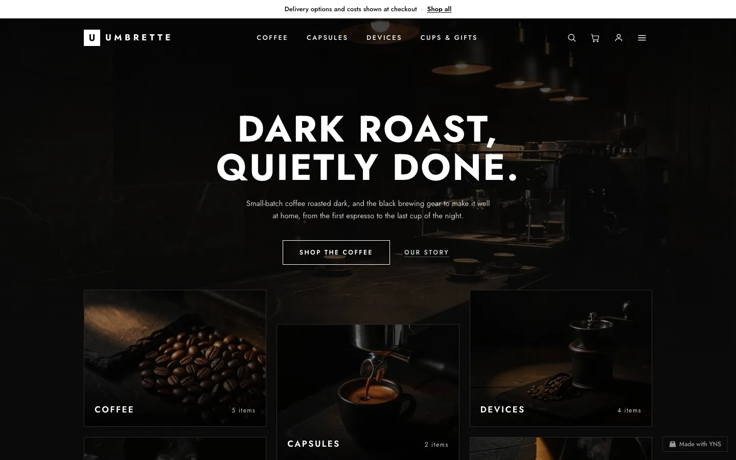 Umbrette store template, home page