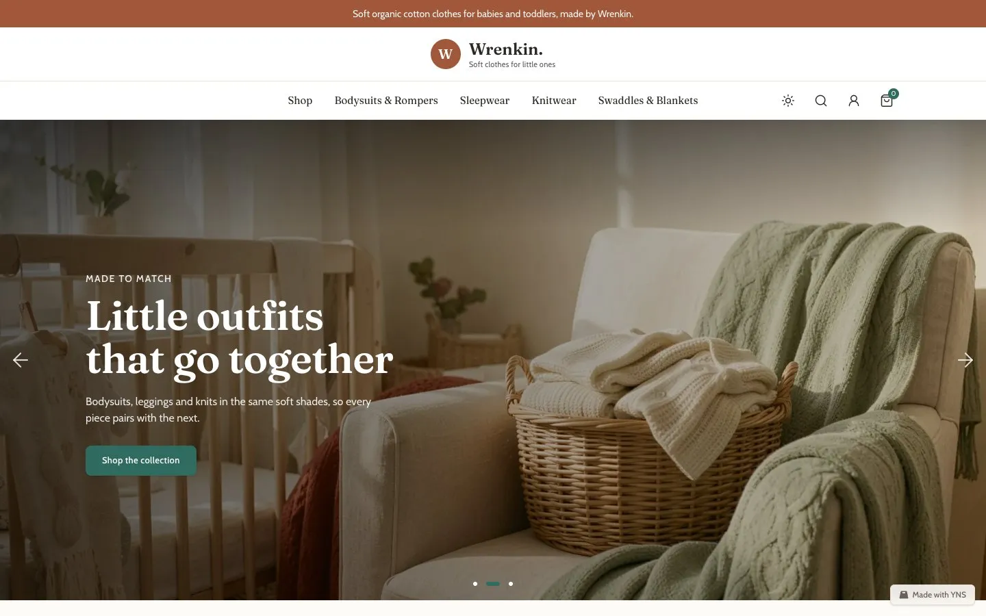 Wrenkin store template, home page