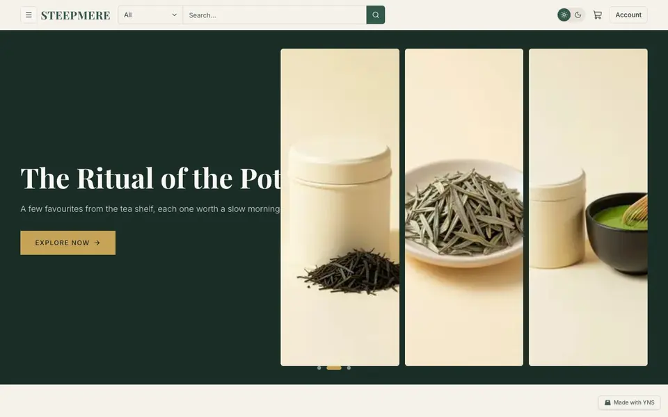 Steepmere store template, home page