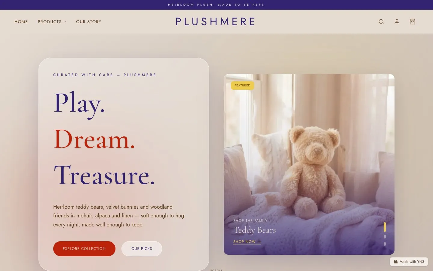 Plushmere store template, home page