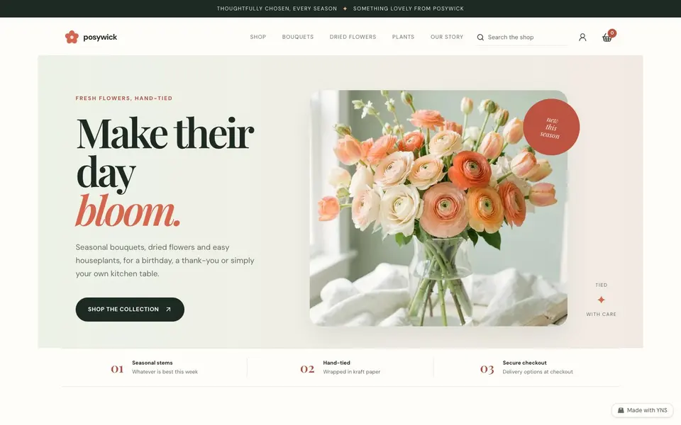 Petal & Bloom store template, home page
