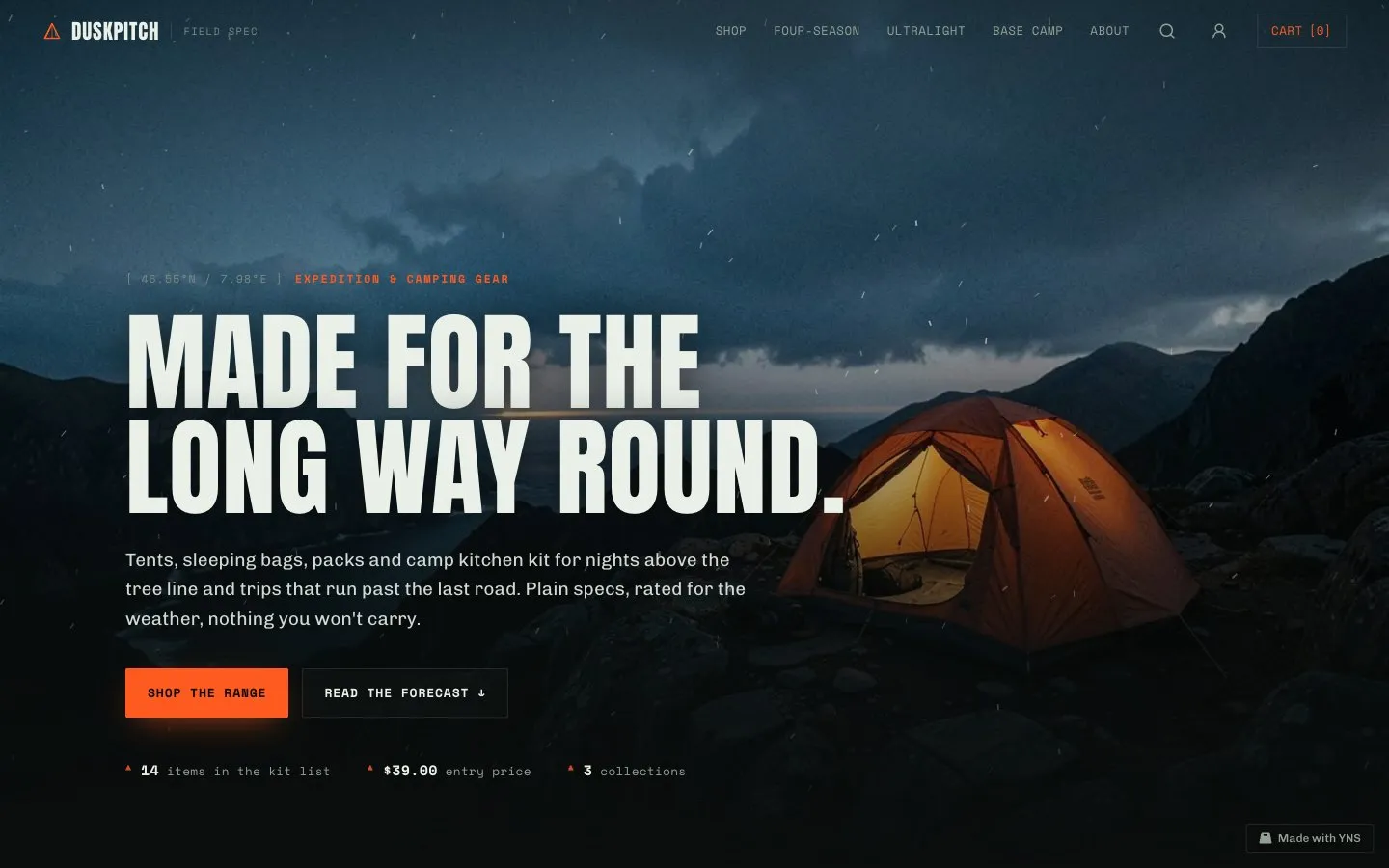 Duskpitch store template, home page