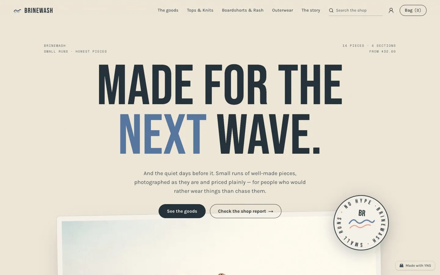 Brinewash store template, home page