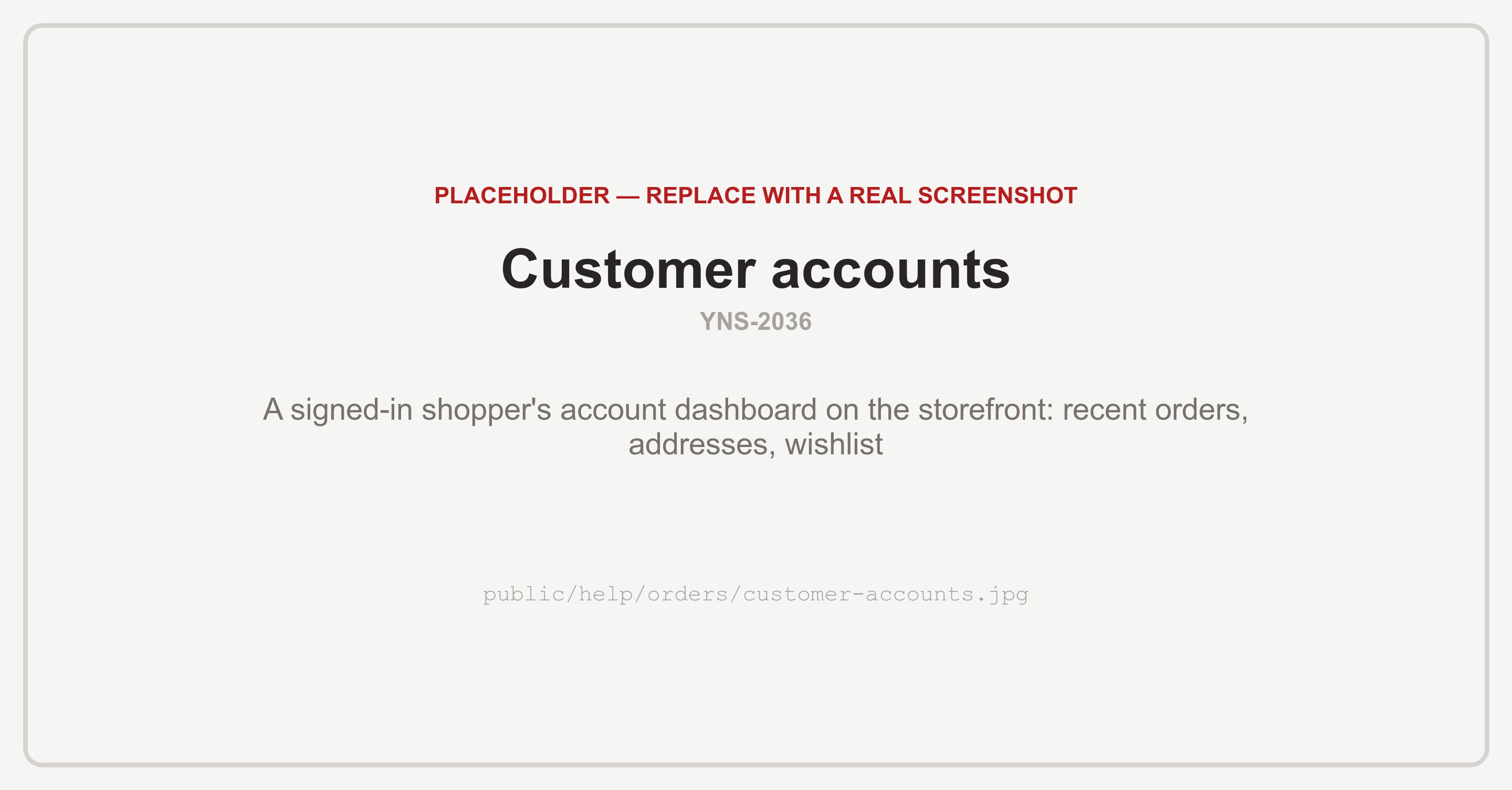 A signed-in shopper's account on the storefront, with recent orders, saved addresses, and their wishlist