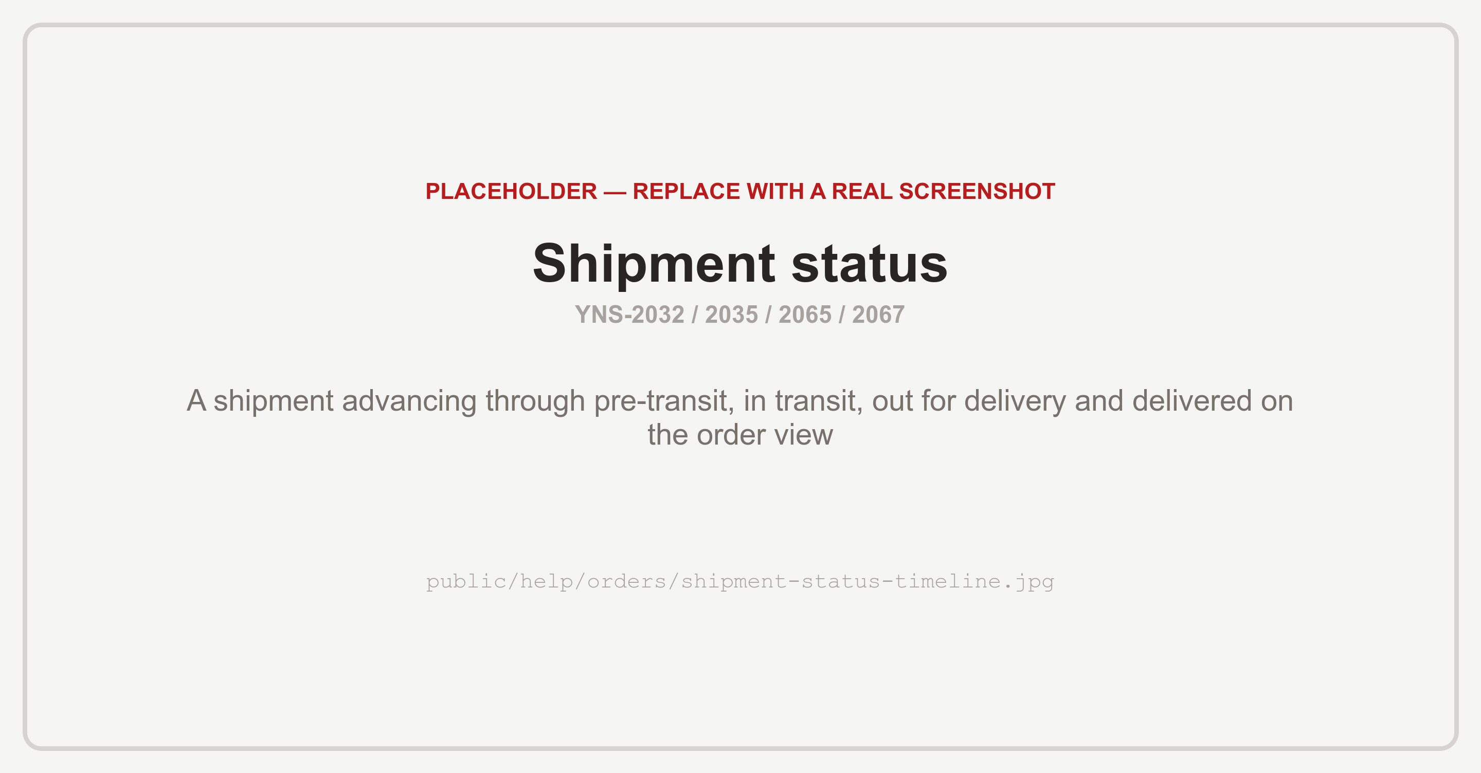 A shipment's timeline on an order, advancing from label created to in transit, out for delivery, and delivered as the carrier reports each step